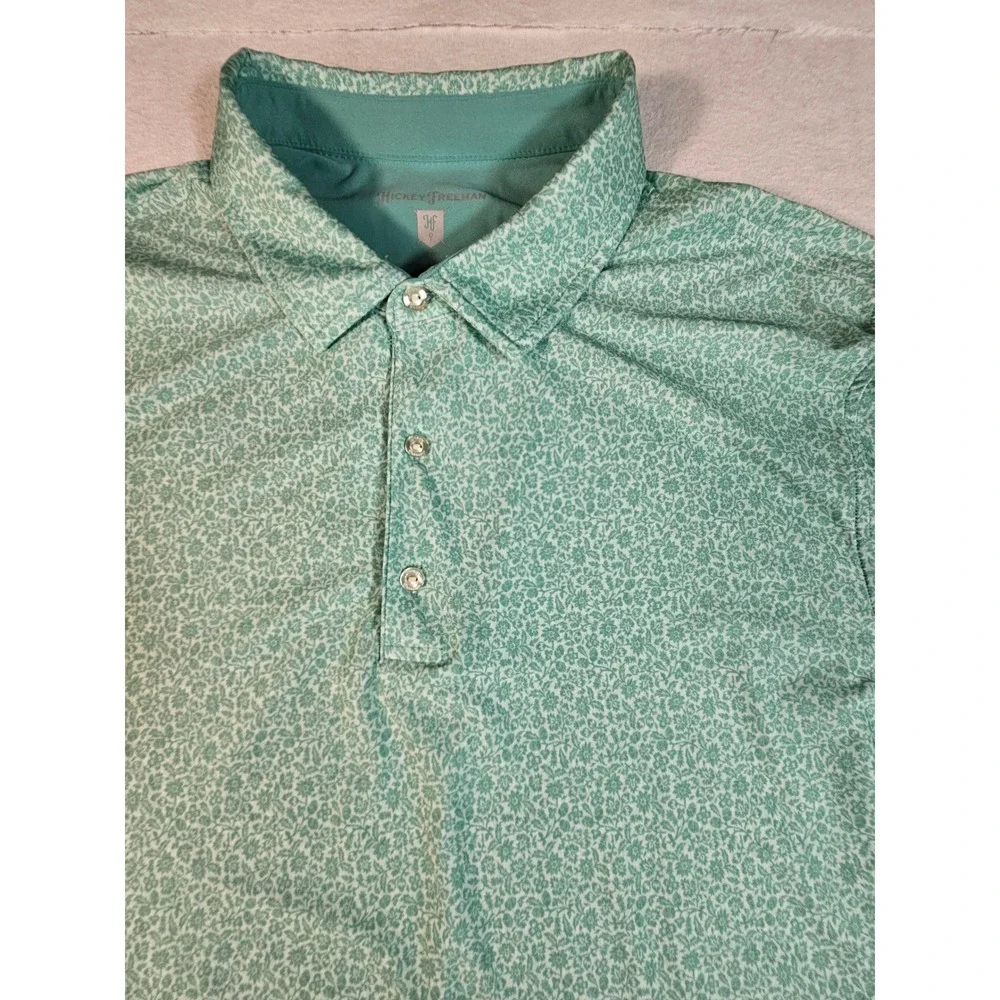 Hickey Freeman Golf Polo Shirt Mens XL Teal Floral Performance Stretch Short Slv